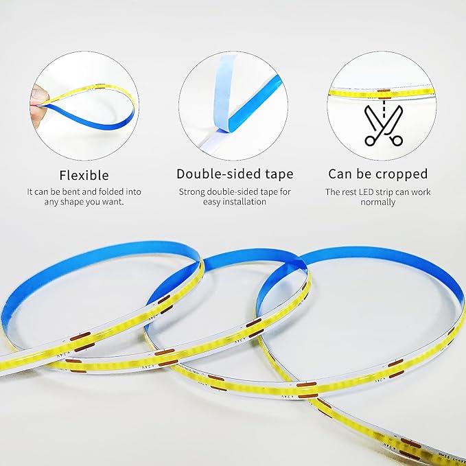100ft COB LED Strip Lights 6000K White Dimmable DC 24V Flexible LED Tape Light for Bedroom, with Remote and app Control LED Light Strip,for DIY Home Decoration(2 Rolls of 50ft)