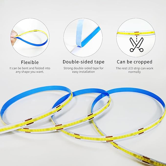 16.4ft COB LED Strip Lights White Dimmable DC 24V 6000K Flexible LED Tape Light for Bedroom, with Remote and app Control LED Tape Lights ，for DIY Home Decoration