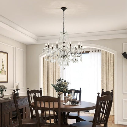 Large Crystal Chandelier, Modern Black Crystal Chandeliers for Dining Room Light Fixture, 10-Lights Large Black Pendant Light Fixtures Luxury Chandelier for Living Room Bedroom Foyer Entryway D26.8''