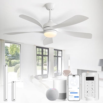 CACI Mall 52 inch Smart Ceiling Fan with Lights, Remote Control, Compatible with Alexa/Google/App, 5 Blades, Dimmable Lighting, Quiet, Indoor/Outdoor Ceiling Fans for Living Room, Bedroom, Patios