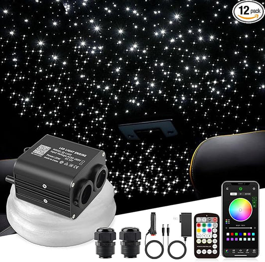 20W Twinkle Starlight Headliner Kit, Star Lights for Car Roof & Home Decoration, Fiber Cable 650pcs*0.03in*9.8ft Star Light Headliner with Bluetooth APP/Remote Control/Music Mode
