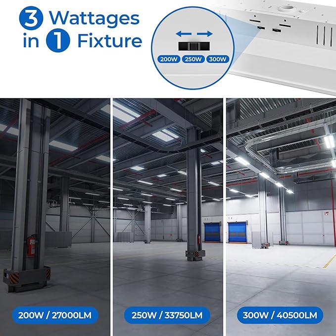 CINOTON 3FT 300W/250W/200W LED Linear High Bay Light, 100-277V Linear Shop Light Commercial, 5000K High Bay LED Shop Lights for Warehouse, Garage Factory, UL Listed 4 Pack
