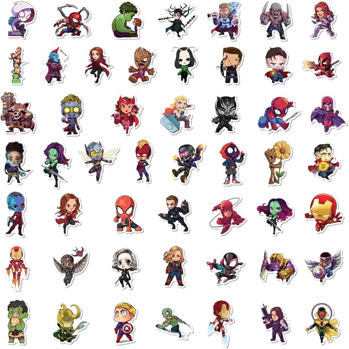 200PCS Cartoon Character Superhero Stickers for Kids Waterproof Vinyl Superhero Stickers Bulk for Water Bottles Skateboard Luggage Laptop Bumper Boys Teens Adults