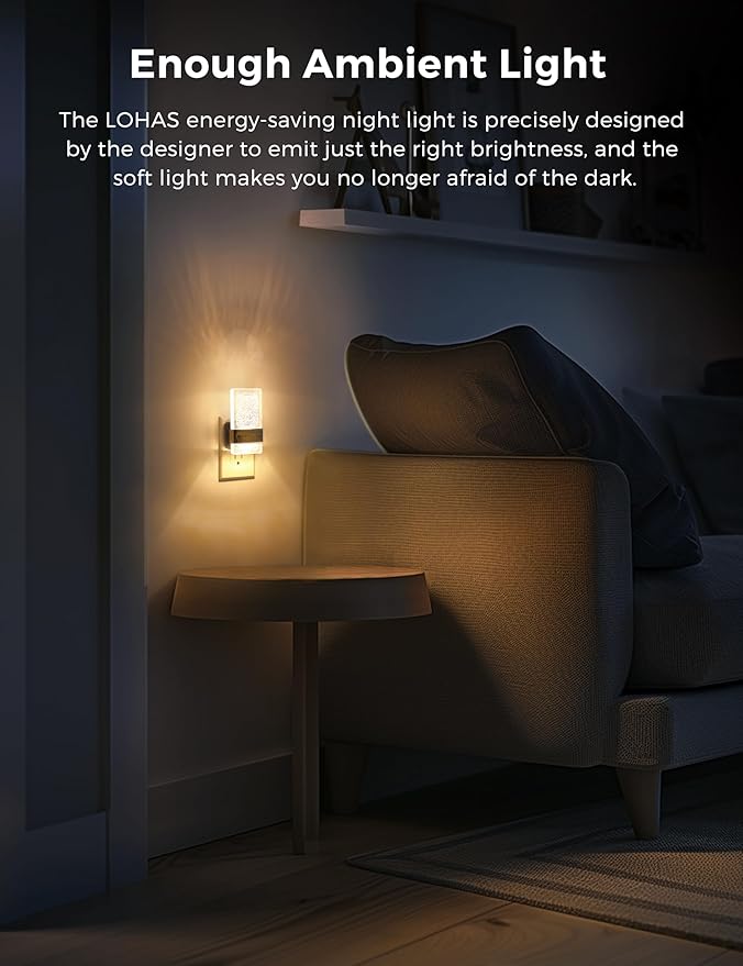 L LOHAS LED Night Light, Bathroom Night Lights Plug Into Wall with Dusk-to-Dawn Sensor, 0-100LM Dimmable Nightlight, Wall Sconce-Style Design Nightlights for Hallway,Stairway,Gift, 1 Pack