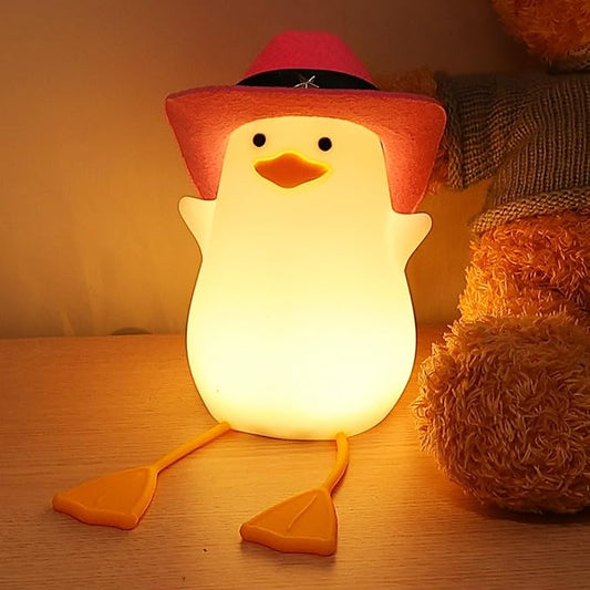Anywin Cute Benson Ducks Night Light, Squishy Touch Silicone Animal Nursery Bedside Lamp, Dimmer & Rechargeable, Birthday Gift for Boys, Girls, Teens (Pink Duck)