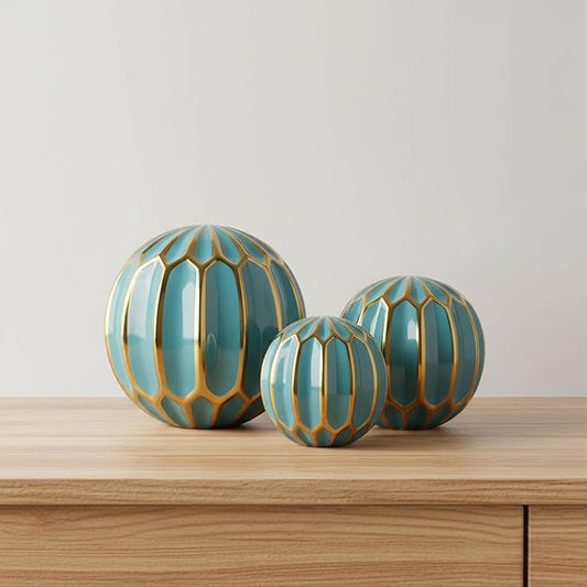 Sagebrook Home Set of 3 Blue Decorative Orbs – Stoneware & Ceramic Spheres for Home & Office Decor – Elegant Accent Pieces for Living Room, Bedroom, Coffee Table & Shelves