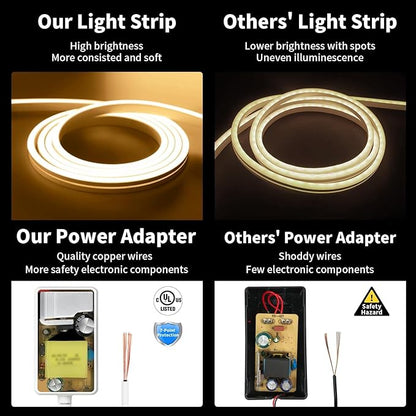 iNextStation Warm White LED Rope Lights 16.4FT/5M DC12V LED Strip Lights, IP65 Waterproof Silicone Neon Light Strip, Flexible Led Light Strip 0.98in Cut for DIY, Rope Led Lights for Bedroom(with Plug)