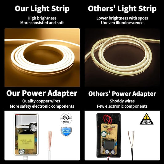 iNextStation Warm White LED Rope Lights 16.4FT/5M DC12V LED Strip Lights, IP65 Waterproof Silicone Neon Light Strip, Flexible Led Light Strip 0.98in Cut for DIY, Rope Led Lights for Bedroom(with Plug)