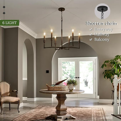 Black Chandelier Light Fixture 6-Light Chandelier for Dining Room Kitchen Chandeliers Over Table Candle Chandeliers for Kitchen Island, Bedroom, Foyer, 26in