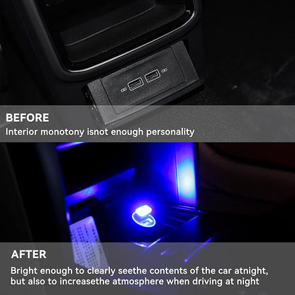 2 PCS USB LED Car Interior Atmosphere Lamp, Portable Mini LED Night Light, Plug-in USB Interface Trunk Ambient Lighting Kit, Universal Car Accessories (Touch Switching Between 7 Colors)