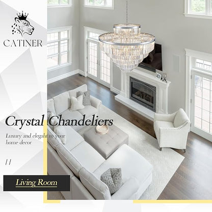 23 Lights Large Crystal Chandeliers 36" Modern Chrome Luxury Chandelier for Foyer Staircase Chandeliers 6 Tiers Round K9 Ceiling Pendant Lighting Fixture for Living Dining Room
