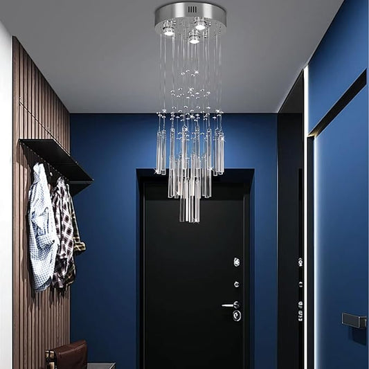 FRIXCHUR 11.8" Modern Crystal Chandelier 33.5" High Ceiling Chandeliers Small Bathroom Chandelier for Entryway Hallway Foyer Staircase