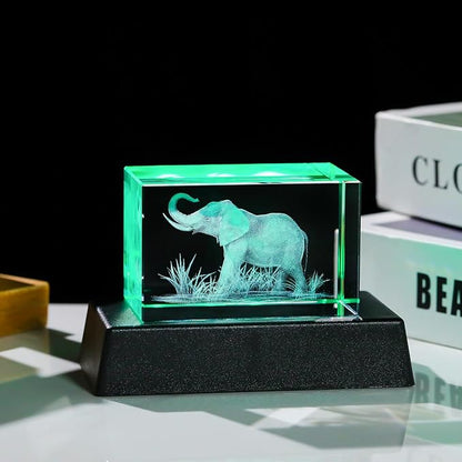 YWHL 3D Crystal Elephant Figurine With Colorful Light Base, Laser Engraved Gifts for Women Men on Christmas Birthday, Animal Collection for Home Table Decor, Clear