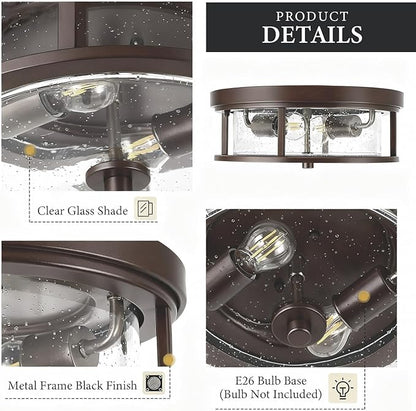 Ceiling Light Fixtures Flush Mount Light, 2 Bulb with Glass Flush Mount Ceiling Lights Fixture Bedroom, Indoor Outdoor Ceiling Lights for Porch Hallway Kitchen