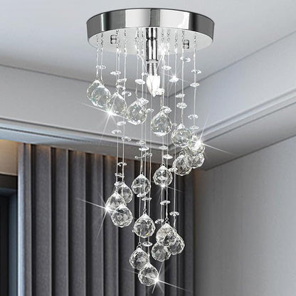 Modern Crystal Chandelier Elegant Spiral Flush Mount Chandelier Modern Raindrop Crystal Ball Chandeliers Fixture Pendant Ceiling Lamp Lighting Fixtures for Bedroom Hallway Living Room D8"x H15.8"
