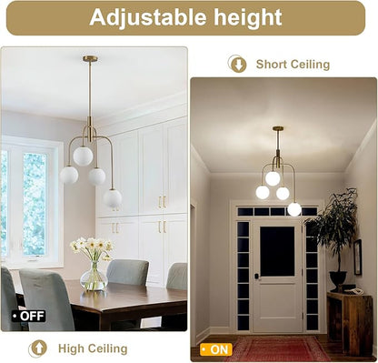 4-Light Mid Century Modern Chandelier Milk Glass Globe Chandelier Light Fixture Gold Sputnik Hanging Pendant Light for Dining Room Kitchen Island Entryway