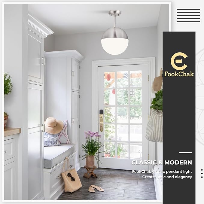 10in Brushed Nickel Pendant Light Globe Glass Kitchen Island Pendant Light Fixtures Modern Frosted Glass Hanging Light Milky White Ball Pendant Lights for Kitchen Sink Dining Room Entry Bathroom