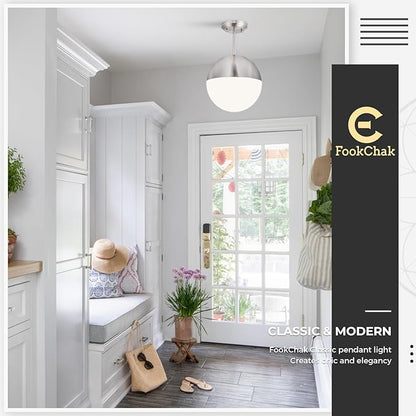 10in Brushed Nickel Pendant Light Globe Glass Kitchen Island Pendant Light Fixtures Modern Frosted Glass Hanging Light Milky White Ball Pendant Lights for Kitchen Sink Dining Room Entry Bathroom