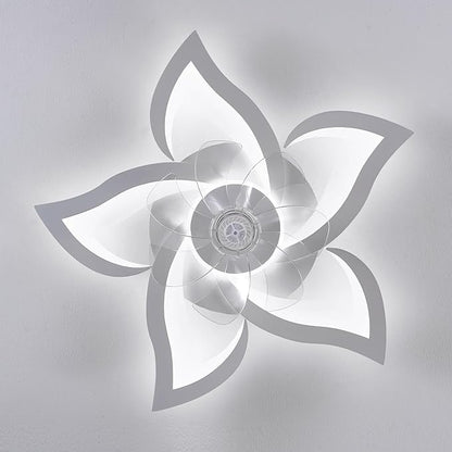 White Flower Modern CeilingFans with Lights, Low Profile Ceiling Fan with Remote for Bedroom, Flush Mount Ceiling Fan with LED Dimmable Light,3-Colors, 6-Speeds, Timing CeilingFan Light