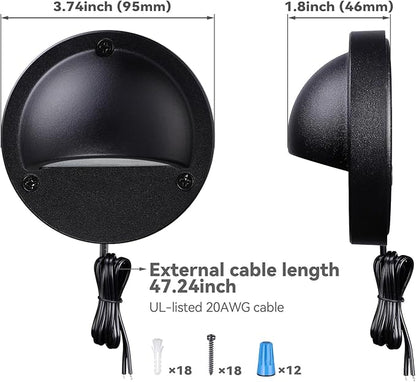 LEONLITE Update 5CCT LED Low Voltage Deck Lights, 180LM 3.74inch Landscape Step Railing Fence Light, 12-24V AC/DC, CRI90, Die-cast Aluminum Housing & Frosted Glass Lens, UL Cord, Black, Pack of 6