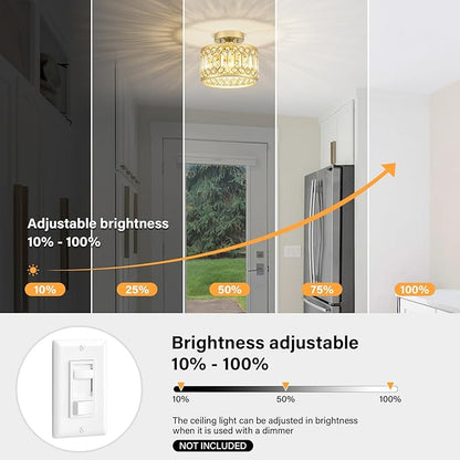 YURNYQ Crystal Ceiling Light Fixture, Modern Semi Flush Mount Ceiling Light, Gold Lighting Fixtures Ceiling Lamp for Hallway, Kitchen, Entryway, Bedroom, Laundry Room, 9.05 Inch