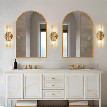 Crystal Wall Sconces Set of Two, 13" Modern Brass Sconces Lighting with K9 Crystal Lampshade,Indoor Wall Sconce Bedroom Wall Light Fixtures for Living Room Bathroom Hallway Stairs Entryway