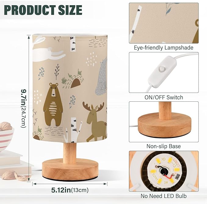 Bedside Table Lamp Woodland Animals Nightstand Lamp with Wood Deer Rabbit Bear Tree Desk Lamps for Bedroom Living Room Nursery Office Home Decor