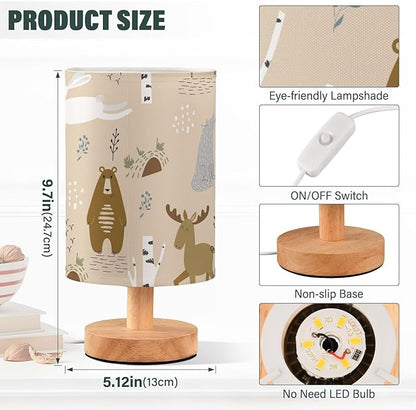 Bedside Table Lamp Woodland Animals Nightstand Lamp with Wood Deer Rabbit Bear Tree Desk Lamps for Bedroom Living Room Nursery Office Home Decor