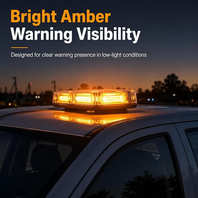Xprite Amber COB LED Rooftop Strobe Beacon Light, 12V Magnetic Base Warning Caution Light with 19 Flash Patterns for Trucks, Snowplows, Construction Vehicles, Tractors, Golf Carts