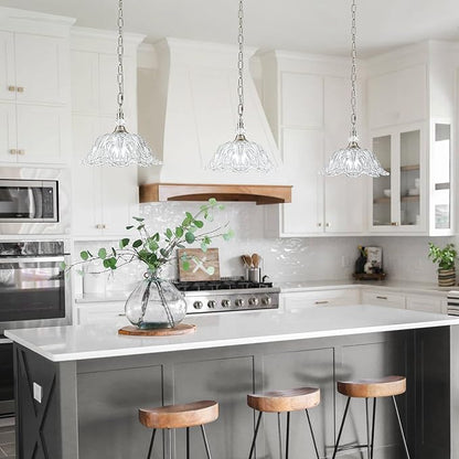 1 Piece Brushed Nickel Chandelier Light Fixtures with Crystal Glass Shade,Brushed Nickel Finish Pendant Light,Hanging Light for Dining Room,Hallway,Living Room,Bedroom