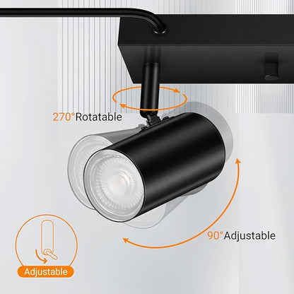 AUQUEE 2 Light Track Lighting Kit,Black 2 Way Modern Plug in Ceiling Spotlight,Industrial LED Wall Light for Kitchen Cabinet Gallery Bar Hallway Living Room,Rocker Switch,15 Foot Cord(No Bulb)