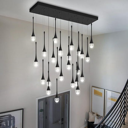 ykolupty 24-Lights Rectangular Chandelier Crystal Raindrop Chandeliers Flush Mount Ceiling Light for Dining Room Living Room High Ceiling Chandelier for Staircase Foyer Entryway Black Chandeliers