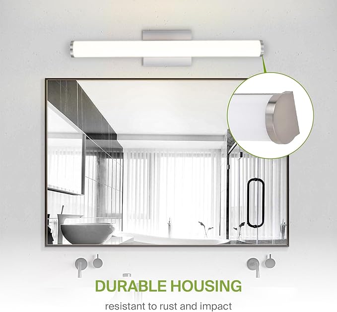 ASD 24" LED Linear Vanity Light Fixture, Modern Bathroom Sconce — 3 Color 3000K-5000K, Dimmable, 25W 1750LM, Energy Star & ETL Listed — Over Mirror Makeup Bar for Bedroom, Cabinets — Nickel, 2 Pack