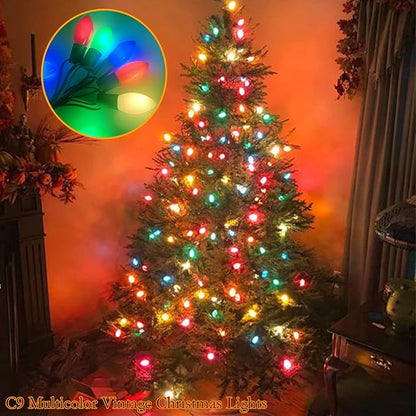 25Ft Multicolor Christmas Lights, C9 Vintage Christmas Lights with 26 Ceramic Multicolor Bulbs, Traditional Xmas Light for Outdoor Roofline Garden Patio Party Wedding Xmas Decor