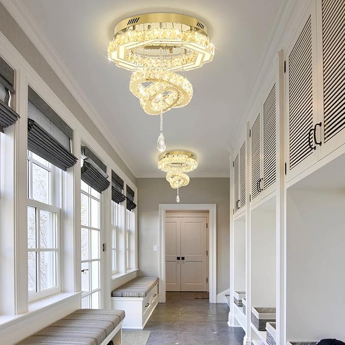 Flashing God Dia 20" Modern Crystal Chandeliers Dimmable Gold Chandelier LED Flush Mount Crystal Ceiling Light for Living Room Dining Room Bedroom