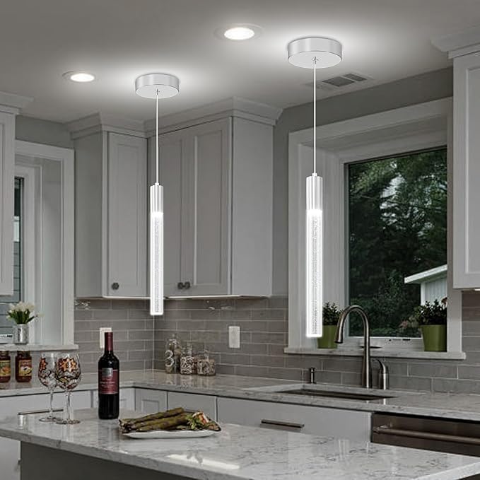 Small Chrome 1 Light Modern Crystal Pendant Light - Adjustabled 60in Long Crystal Chandelier LED Dimmable Pendant Light for Bedside Island Kitchen Living Room