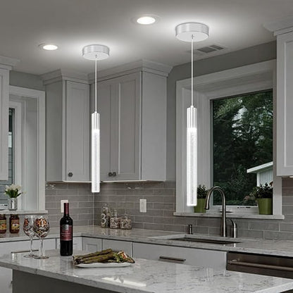 Small Chrome 1 Light Modern Crystal Pendant Light - Adjustabled 60in Long Crystal Chandelier LED Dimmable Pendant Light for Bedside Island Kitchen Living Room