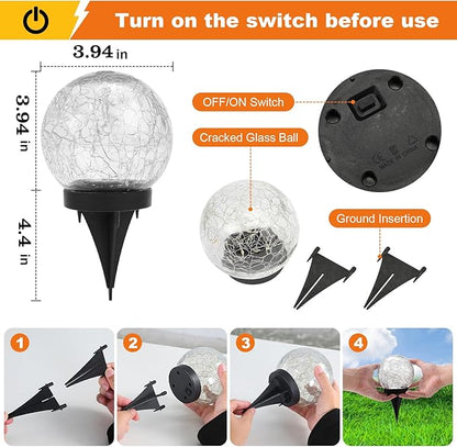 MLKNK Solar Globe Lights Outdoor Waterproof-Solar Balls-Solar Garden Lights-Orbs for Outside 6 Pack Cracked Glass Ball for Lawn Patio Yard Backyard Decorations