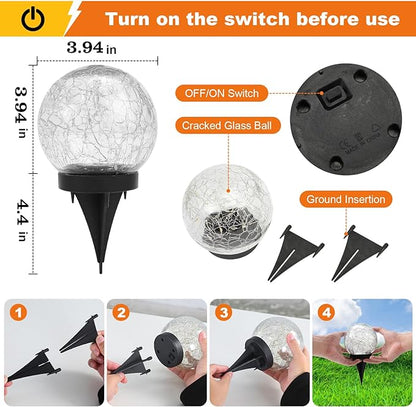 MLKNK Solar Globe Lights Outdoor Waterproof-Solar Balls-Solar Garden Lights-Orbs for Outside 2 Pack Cracked Glass Ball for Lawn Patio Yard Backyard Decorations