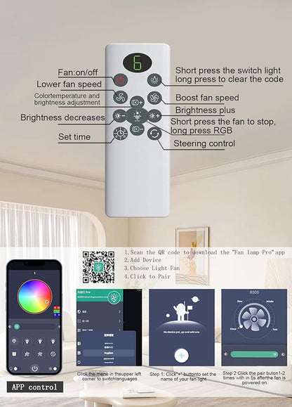 JSAITEE 52 inch Ceiling Fan with Light, 6 Speeds Reversible Low Profile Ceiling Fan with Light and Remote/APP Control, 3 Color Temp+Dimmable RGB, 8 Blades, Flush Mount Quiet Ceiling Fans, Nickel