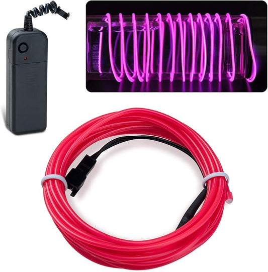 lychee 9ft EL Wire Neon Glowing Strobing Electroluminescent Light El Wire w/Battery Pack for Parties, Halloween Decoration (Pink)