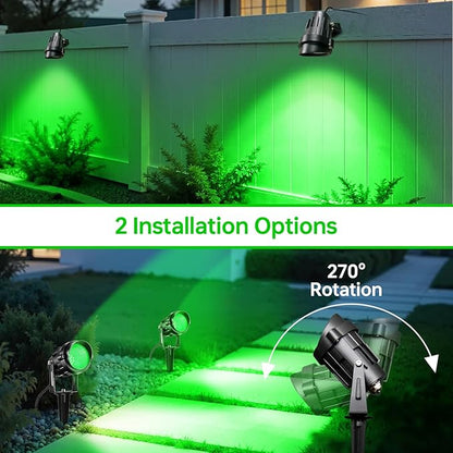 Christmas Spot Lights Outdoor Landscaping Spotlight,12W Green LED Landscape Lighting for Yard Garden Easter Lawn Lighting,2Pack