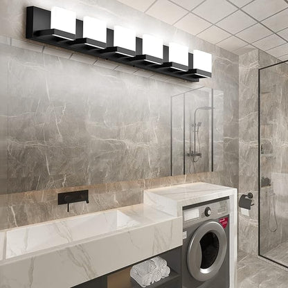 Tipace LED Modern Matte Black Bathroom Vanity Lights Over Mirror 6 Lights Up and Down Black Bathroom Vanity Light Fixtures 6000K