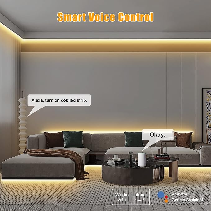 Tatazone 32.8ft Tunable White Smart COB Led Strip Light Kit, CCT 2700K-6500K Bright COB Led Tape Light Compatible with Alexa and Google, Dimmable Indoor COB Led Ribbon for Kitchen Cabinet, Room, TV