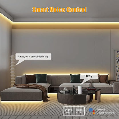 Tatazone 32.8ft Tunable White Smart COB Led Strip Light Kit, CCT 2700K-6500K Bright COB Led Tape Light Compatible with Alexa and Google, Dimmable Indoor COB Led Ribbon for Kitchen Cabinet, Room, TV
