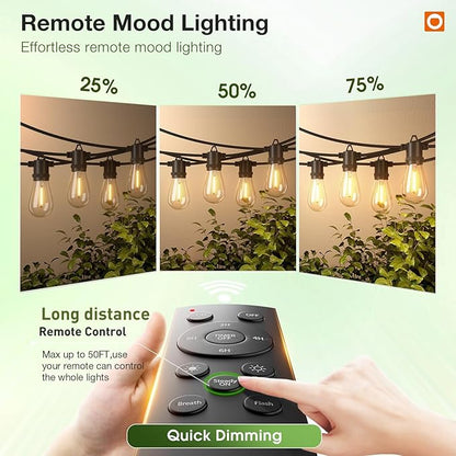 addlon 100FT LED Outdoor String Lights, Remote Dimmable Patio Lights with Timer & 3 Lighting Modes, 32 Shatterproof Edison Bulbs, Waterproof Connectable String Lights for Outside Backyard Porch Party