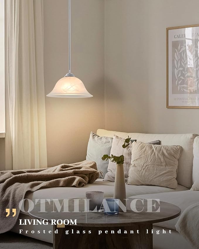 Chrome Pendant Lights Kitchen Island, 11.8” Glass Pendant Light Fixtures with Frosted, Hanging Kitchen Pendant Lights 2 Pack, Farmhouse Pendant Lighting for Kitchen, Dining Room, Bar (Rod)
