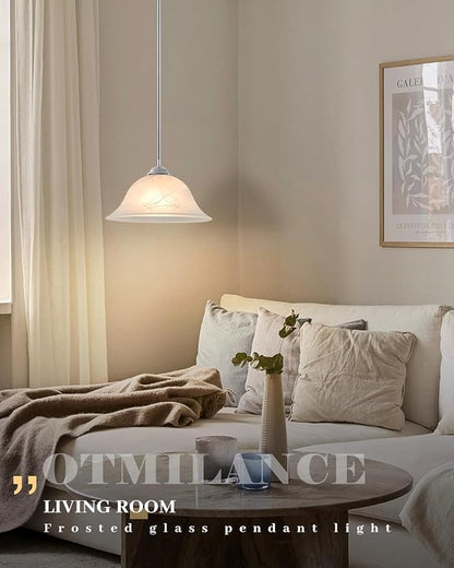 Chrome Pendant Lights Kitchen Island, 11.8” Glass Pendant Light Fixtures with Frosted, Hanging Kitchen Pendant Lights 2 Pack, Farmhouse Pendant Lighting for Kitchen, Dining Room, Bar (Rod)