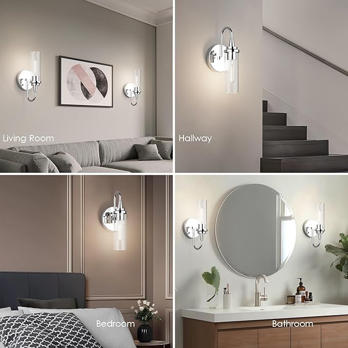 Aipsun Chrome Wall Sconces Set of Two, Sconces Wall Lighting Hardwired Wall Sconce Indoor Wall Light for Living Room Hallway (Exclude Bulb)