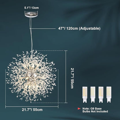 SineRise Modern Crystal Chandeliers Firework, Crystal Light Fixture, Dandelion Chandelier (12-Light, Chrome) for Foyer Hallway Entryway Kitchen Bedroom (Bulbs Not Included)